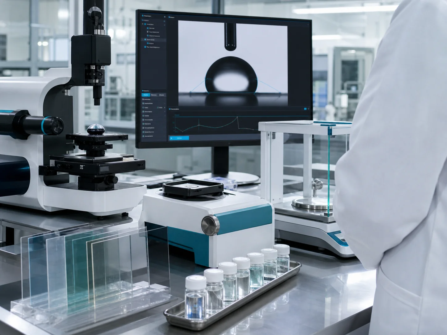 Professional contact-angle, optical and precision materials-analysis equipment
